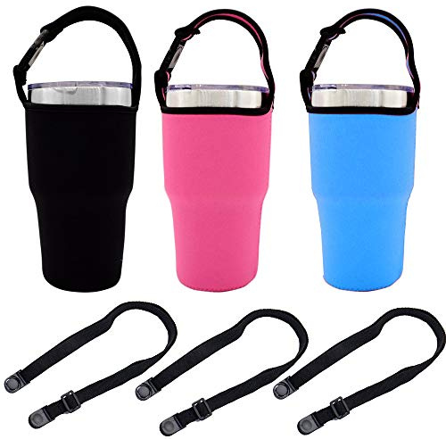 TuNan Tumbler 30oz Carrier Holder Pouch with Shoulder Strap, Fit for YETI, Rtic, Atlin, Ozark Trail, Rambler, Neoprene Sleeve with Carrying Handle - Black, Blue, Pink