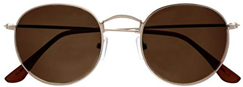 OPULIZE Sol Sonnen Leser Brille Dünner Rand Runde Retro-Metallfassungen Kratzfest Getönte Linse UV400-Schutz Gold Transparenter Spitzen Herren Damen S94-9 +2.00