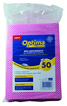 Optima Proclean 50 All Purpose Cloths, General Cleaning, Absorbent and Durable, 50 x 36 cm, Bathroom, Toilet Wipes, Red