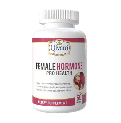 Qivaro Female Hormone Supplement - Menopause Support Capsules for Women - Womens Hormone Support with Black Cohosh, Red Clover, Blessed Thistle, Wild Yam, & Raspberry - 60 Vegetable Capsules
