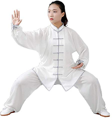 FLY FLU Tai Chi Kung-Fu Taiji Tang Anzug Tai Chi Kleidung Morgengymnastik Kleidung Kung Fu Kleidung Kampfkunst Kleidung Baumwolle Leinen - （Kleidung Und Hose）,Whitegrayedge-L