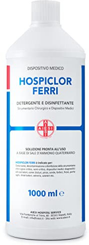 AIESI® Disinfettante pronto uso per strumenti e dispositivi medici a base di benzalconio cloruro flacone da 1 litro HOSPICLOR FERRI