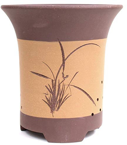 Bonsai - Kaskadenschale 25,5 x 24 Ø cm, beige-braun, mit Motiv, 50909