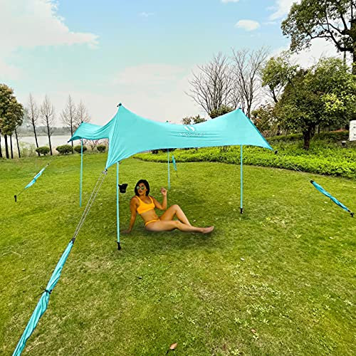 Red Suricata Premium Multi Terrain Shade Baldachin – Sonnenschutz für Strand, Camping, Picknick, Sport – UPF50 UV-Schutz – Zelt Shelter mit 4 Stangen, 4 Stangenankern, 4 Zeltschrauben (groß, türkis)