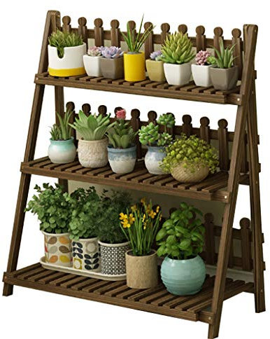 Massivholz-Blumenständer Mehrschichtiger Grüner Pflanzenständer Mit Balkon Blumentopf-Ständer Sukkulenten-Pflanzenständer Faltbares Design (Color : Brown, Size : 90x37x98cm)