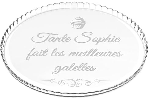 MAVERTON Plat à gâteau Rond avec Gravure, en Verre, Personnalisé | Idée Cadeau pour Un Fan de Cuisine ou pour Un Gourmand, Cadeau pour Femme, Galettes