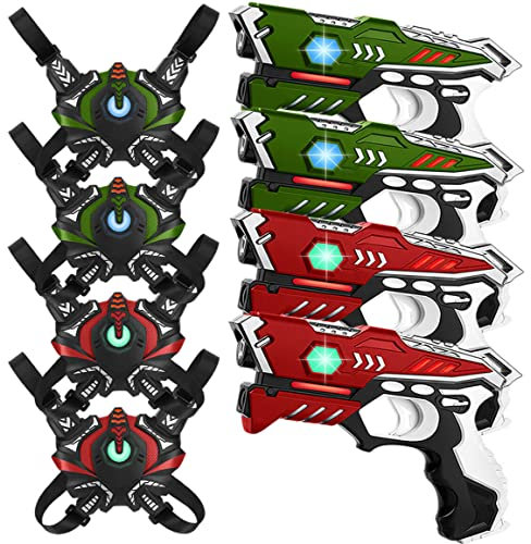 KidsTag 4 Laserpistolen + 4 Lasertag Westen - Lasertag Set für Kinder ab 6 Jahren + Weste nur Funktion