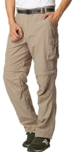JOMLUN Pantalon de randonnée zippé pour homme - Léger - Respirant - Séchage rapide - Amovible - Pantalon fonctionnel - Pantalon d'été - Kaki-1., 40W / 32L
