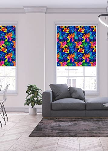 Lister Cartwright Azalea Floral Blackout Roller Blinds Polyester Windows Blind Easy Fit Child Safety Included Made to Measure(Blue, 120 cm Width x 140 cm Drop)