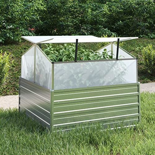 INLIFE Jardinière surélevée avec Serre d Intérieur 100 x 100 x 85 cm Argenté