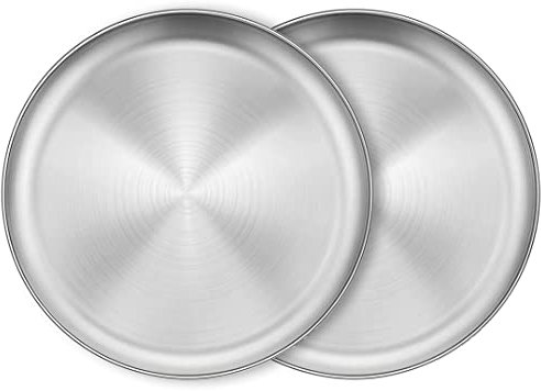 XIACIBDUS 2PCS Stainless Steel Dinner Plates, Round Serving Platter for Camping Barbecue and Baking, Non Toxic Healthy Serving Dishes and Dishwasher Safe (30cm)