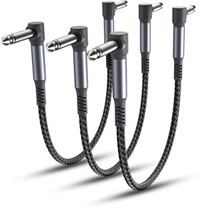 Elebase Gitarren Patchkabel 30CM 3 Stück,90 Grad TS 6,35MM Pedal Kabel | Winkel 1/4 Instrumentkabel 6.3 Effektgerät Klinke Patch Cable für Gitarreneffekte,Gitarre Bass Effektpedale,Pedalboard