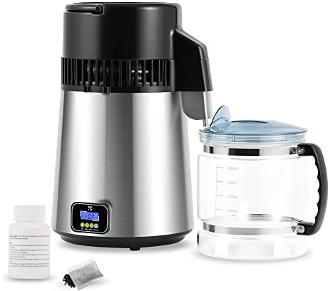 Spolehli Edelstahl Wasser Destilliergerät mit Glaskanne Digitaler wasserdestilliergeräte1L / H Wasserdestillierer Wasser herstellen Distilleranlage