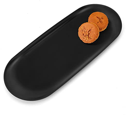 Yvttve Tablett Schwarz Deko 30 x 12 cm, Kleine Serviertablett Dekoteller Edelstahl Ablageschale Metall für Kosmetik Schmuck Kerzen Dessert (Schwarz, 30 cm 1Stk)