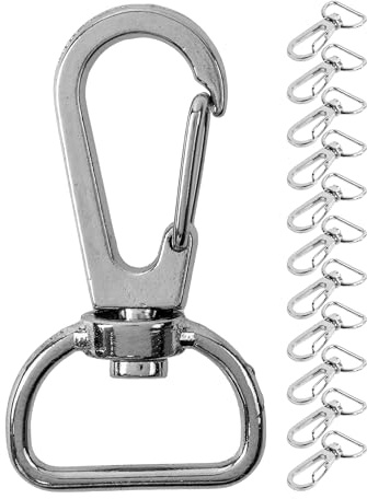 Karabinerhaken mit Drehverschluss, 12 Stück, 15 mm D-Ring mit Karabiner Haken, Taschenkarabiner 360° Grad drehbarem Ösenring, Metall Gurtschnalle mit Haken zum Basteln, Tragegurt Karabinerverschluss
