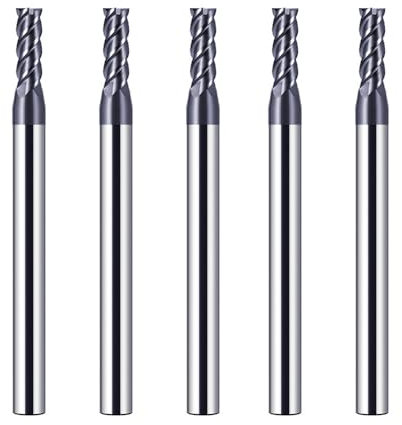 CREEYA 5 Stücke Hartmetall Schaftfräser 3mm, 4 Zähne/4 Schneiden CNC Fräser, HRC 55, AlTiN Schwarz Beschichtung, VHM Fräser CNC 3mm Für Stahl Metall Holz Acryl Kunststoff(3mm)