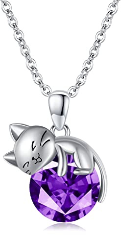 SLIACETE 925 sterling silver katt halsband för kvinnor flickor söt katt smycken gåvor för kattälskare, Sterlingsilver, Ametist
