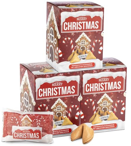 FOOD crew 36x (3×12) Weihnachtsglückskekse Lebkuchen – mit würzigem Lebkuchengewürz – einzeln verpackt, Adventskalender-Füllung & Wichtelgeschenk, vegan