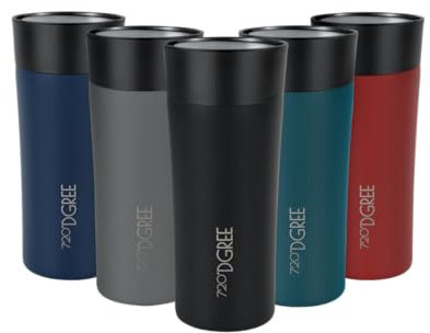720°DGREE Thermobecher 350ml “PleasureToGo 2.0” - 3 Größen, 5h Heiß, 10h Kalt, Auslaufsicher, BPA-Frei, Hygienisch, 360° Trinköffnung - Schlanker Travel Mug, Thermo Becher To Go - Schwarz