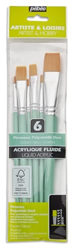 Pinceau Pebeo - 6 brosses Plates en Polyamide doré