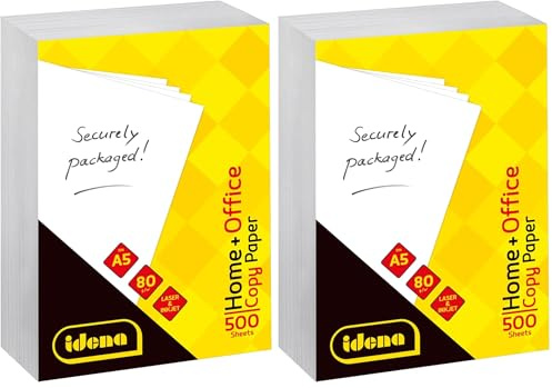 Idena 10547 - Carta per fotocopie, formato DIN A5, 500 fogli, bianco, qualità della carta 80 g/m², ideale per l'uso quotidiano, per stampare, copiare e fax, adatta per laser e inkjet (Confezione da 2)