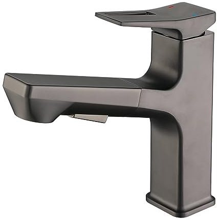 fikujap Waschtischarmatur mit Ausziehbarer Düse Badarmatur Gunmetal Grau Einhand-Waschtischbatterie Messing Einhand-Spültischbatterie Heißes und Kaltes Wasser Wasserhahn