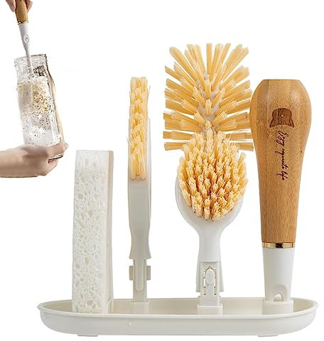 LATAFA Spazzole per lavare i piatti, con 3 teste, spazzole da cucina per pulire pentole, padelle, angoli, bottiglie, piatti, spazzola con testine di ricambio, spazzole per la pulizia, spazzole per