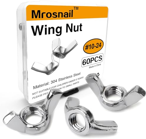 Mrosnail 60 PCS 10-24 Wing Nuts Kit - Stainless Steel Butterfly Wingnuts for Secure Hand Twist Fastening, Durable Construction