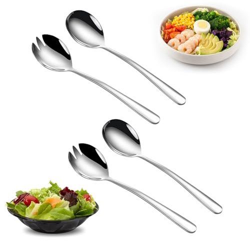 Ormromra 4 Stück Salatbesteck Edelstahl, Salatlöffel und Salatgabeln aus Edelstahl, Salat Besteck, Salatbesteck Set, Salatlöffel, Salatgabel, für Küche, Esszimmer