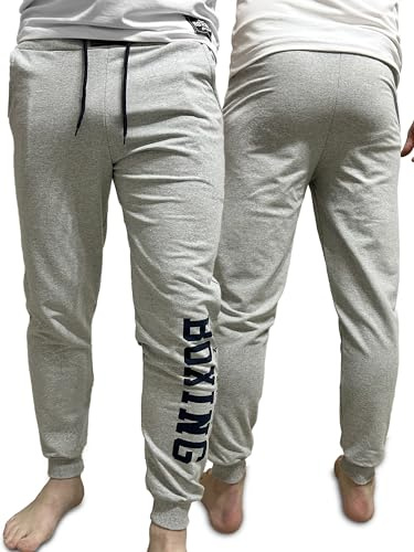 XTREME BOXING - Herrjoggingbyxor, långa träningsbyxor i lätt bomull, perfekta för hemmet, gymmet, löpning, sportaktiviteter och fritid, XP200BIS (Grå, XXL)