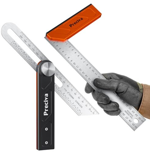 Preciva Winkelwinkel 300 mm und T-Fase 200 mm Set, verstellbarer Mehrzweckwinkel, Zimmermannswinkel, Schreinerwinkel,2-teilige Eckfase mit Aluminiumgriff