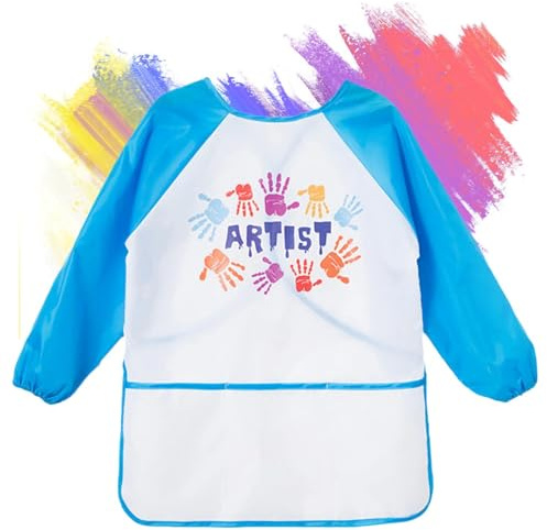 WKRTDY Grembiule Pittura Bambini, Impermeabile con 3 Tasche, per dipingere, Argilla, Cucinare