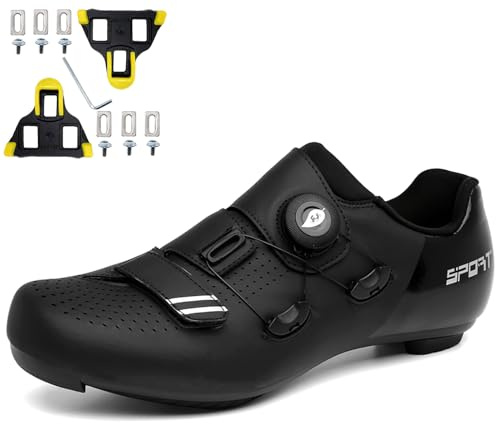 NGARY Herren Fahrradschuhe Damen Road Bikes Schuhe Kompatibel mit Peloton Look SPD SPD-SL Delta Lock Pedal Atmungsaktiv Reitschuhe Rennrad Schuhe Draussen,Schwarz,43 EU
