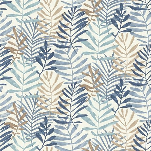 Rasch Symphony 865349 Papier peint intissé à feuilles allongées Bleu et marron 10,05 m x 0,53 m