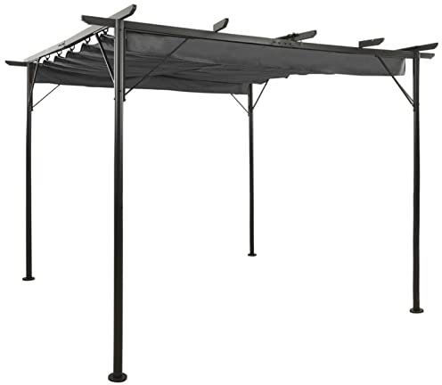Pergola mit Ausziehbarem Dach, Chaduof Balkon Pavillon, Beschattung Terasse, Gartenpergola, Garten Verzierung, Anthrazit 3x3 m Stahl 180 g/m²