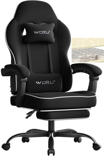 WOLTU Sedia Gaming, Ampia Sedia da Ufficio Ergonomica Imbottita con Cuscino a Molla, Alta Capacità di Carico, Poltrona per Computer con Schienale Alto e Poggiapiedi, Tessuto a rete, Nero, GS11sz