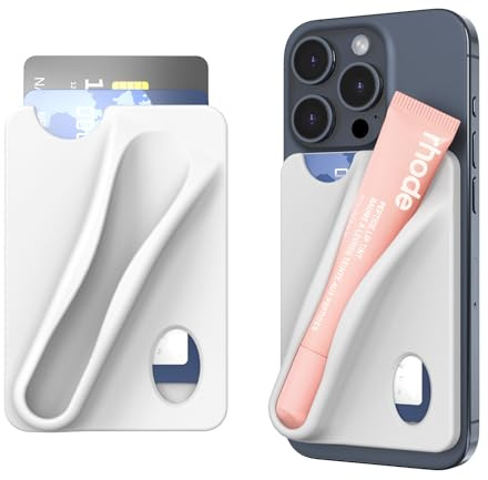 DOB SECHS Kartenhalter Hülle mit Lipgloss Halter, Selbstklebend - Aufklebbare Kartenhalter Hülle, 2-Karten-Halter kompatibel mit Smartphones, Grau