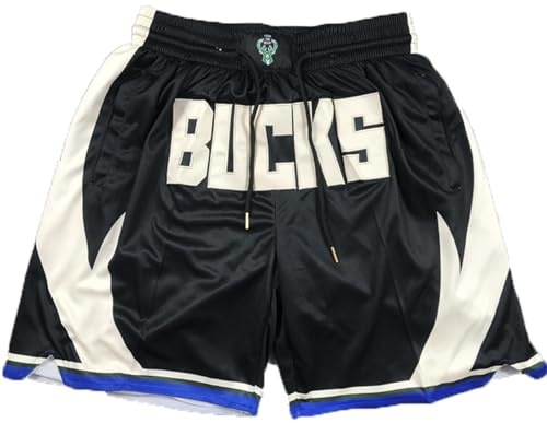 MCQOmcil Herren NBA Bucks Basketball Shorts hochelastische atmungsaktive Sporthose(M)