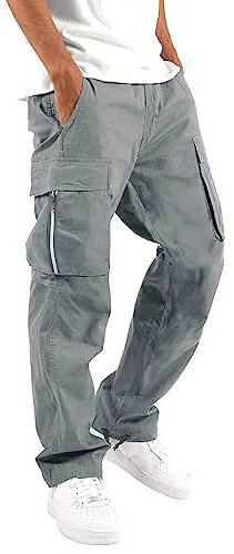 Generisch Herren Cargo Jeans Hose Loose Fit Cargohose Stoffgürtel 100% Baumwolle Basic Taschen Beige Grau Grün Jogginghose Herren Cargohose Herren Sommer Leicht Lang Super Stretch Hose Herren