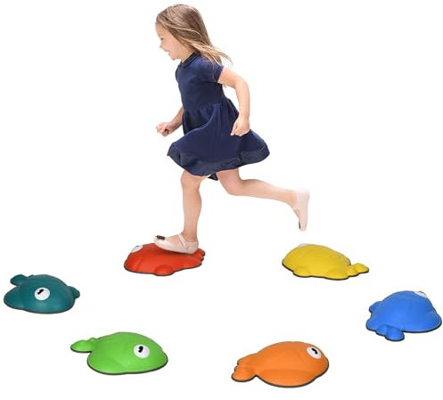 AIYAPLAY Stepping Stones Kids, 6 Pcs Goldfish Shaped Balance Stepping Stones for Sensory with Non-slip Edge, Outdoor Indoor Obstacle Course Stackable Balance Blocks, River Stones