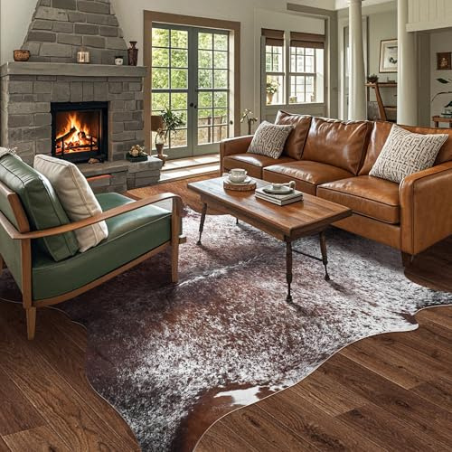 Kuhfell-Teppich, Kuhfell-Teppich, großer Kuhfell-Teppich, Tierdruck, Westernteppiche für Wohnzimmer, Schlafzimmer, Esszimmer, Teppich für westliche Dekoration, Gery-Rindsleder, 3 x 2,4 m