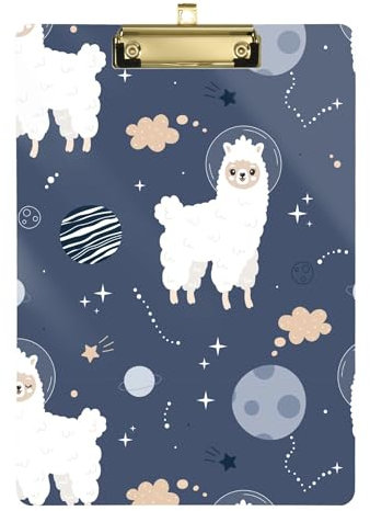 Klemmbrett mit Cartoon-Llamas-Sternen, A4-Größe, 31,8 x 22,9 cm, transparentes Klemmbrett mit niedrigem Profil-Clip für LKW-Fahrer, Coaching, Handel