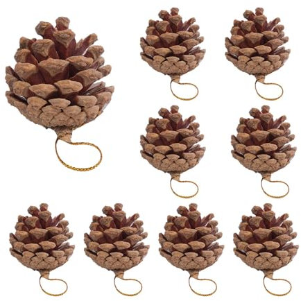 ZONADAH Lot de 9 pommes de pin naturelles - Décoration de Noël artificielle à suspendre avec ficelle - Pour décoration de fête de Noël