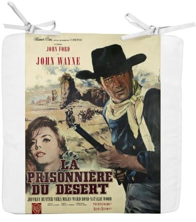Fabulous Stuhlkissen, quadratisch, altes französisches Filmposter, Motiv: Wüstengefangene, Retro, Kinoposter, Vintage, 40 cm – Stuhlkissen