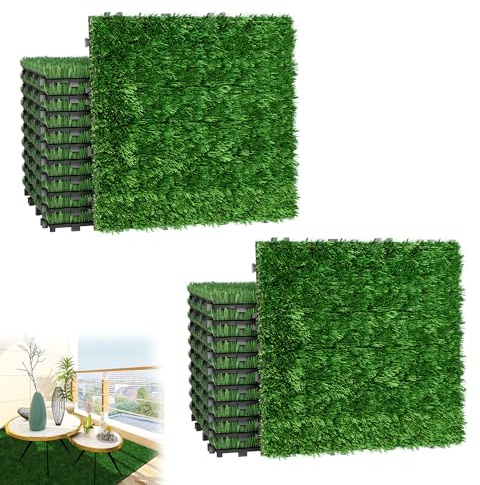 YRHome 22er Set Kunstrasen Outdoor Rasenfliesen Outdoor 30x30 cm Rasenfliesen Bodenbelag Kunstrasenmatte Grasmatte Rasenteppich Grasteppich Kunststoffrasen Kunstrase Aussen für Balkon Terrasse 2m²