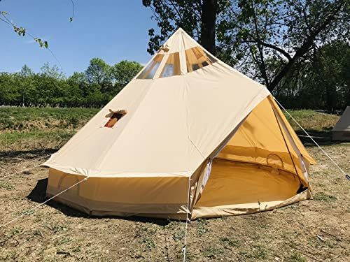 Tienda de campaña de lona de algodón impermeable con agujero para gato de estufa para 6, 8 personas, 4 estaciones, tienda de campaña con ventanas de techo para acampar y cazar