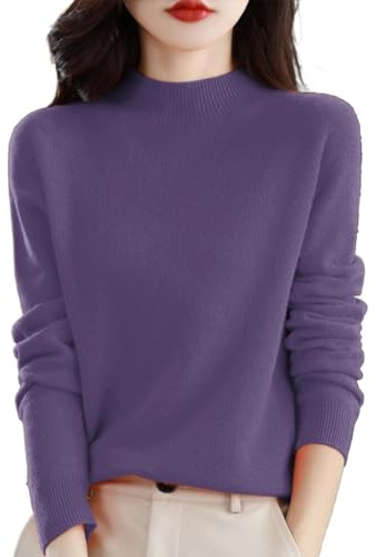 BIISDOST Maglione da donna verde elegante lana merino, maglione a maglia fine, in tinta unita, caldo e confortevole, maglione lungo a maglia grossa Chanyarn leggero lana cashmere, Lilla, XXL