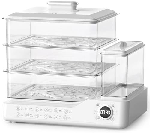 Vaporiera elettrica per alimenti – Vaporiera digitale multifunzione a 3 livelli con timer per una cottura rapida e simultanea