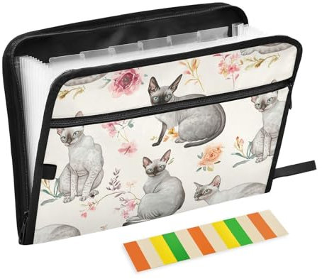 KLL Hängemappe, Akkordeon-Ordner, Poly-Erweiterungsmappe, kleine Datei, Organizer mit Taschen für Krankenpflege, lustige Cornish Rex Katzen, neutral
