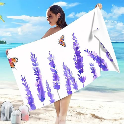 Telo Mare Microfibra Spiaggia 90 x 180mm Telo Mare Grande Viola Antisabbia Asciugatura Rapida, Ultra Assorbente Salvietta da Compatta Salvaspazio Asciugamano Microfibra Spiaggia Scialle Lavanda 2-B